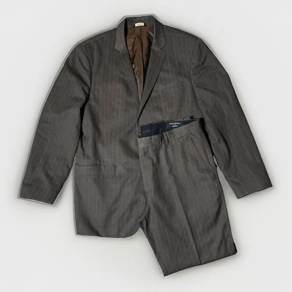 BANANA REPUBLIC Mens 44R Suit Sport Coat Brown Pin Stripe BLAZER Suit, Preppy